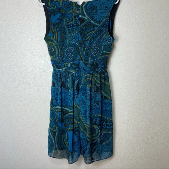 Studio I Paisley Midi Dress Blue  Green Sleeveless Empire Waist Pleated Sz 8 - Picture 14 of 16